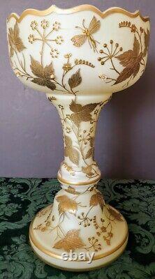 MOSER 1880's Modified Opaline Cased Gold Gilded Mantel Art Glass Piece Tall Fine