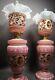 Magnficent Large Pair Of Vintage Enamel Opaline Glass Persian Isfahan Oil Lamp