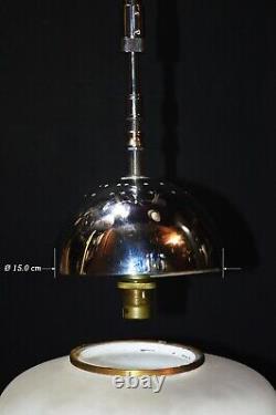 Magnificent art deco industrial Opaline glass & chrome pendant schoolhouse light