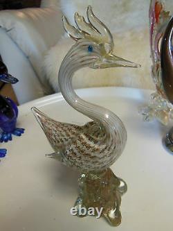 Mid Cent Modern Murano Art Glass Fratelli Toso Opalescent Gold Bird BULLICANTE