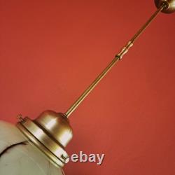 Mid Century Art Deco Cream Opaline Marbled Glass Pendant Light Brass Lighting