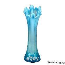 Mid-Century Opalescent Blue Stretch Swung Blown Art Glass Vase