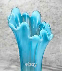Mid-Century Opalescent Blue Stretch Swung Blown Art Glass Vase