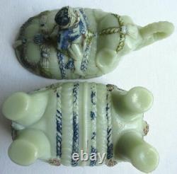 Milk glass box, painted opaline, signed Vallerysthal Mahout on elephant