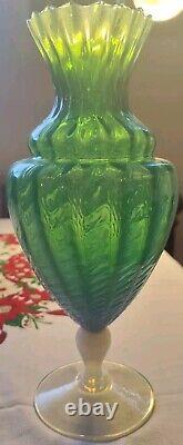 Mint Stunning Opalescent Empoli Pedestal Glass Vase 1950-60 STELVIA 12 Tall 966
