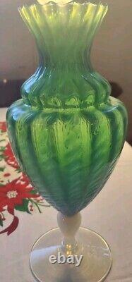 Mint Stunning Opalescent Empoli Pedestal Glass Vase 1950-60 STELVIA 12 Tall 966