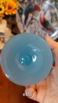 Mint! Vintage Retro Mid Century Empoli Italian Blue & Opaline Glass Vase