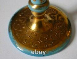 Moser 1870's Pair Of Small Gilt Enamel Turquoise Opaline Glass Bud Spill Vases