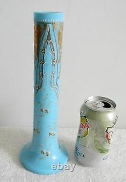 Moser blue opaline vintage art glass vase gold decorations