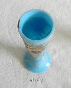 Moser blue opaline vintage art glass vase gold decorations