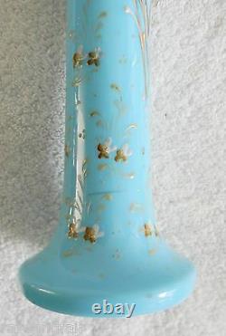 Moser blue opaline vintage art glass vase gold decorations