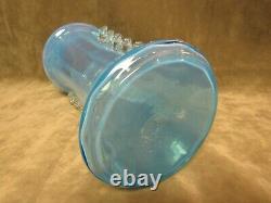 Most Vivid Blue Opalescent Victorian Wing Handle Vase Hand Painted Lily Valley