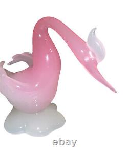 Murano Archimede Seguso Glass Swan Pink Opaline Alabastro Bird Lobed Base VTG