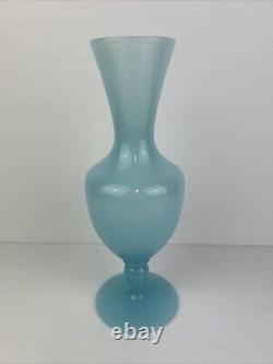 Murano Blue Opaline Art Glass Vase Italy Nason Moretti 26cm MCM