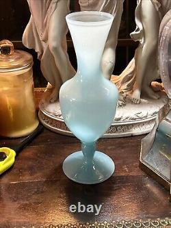 Murano Blue Opaline Art Glass Vase Italy Nason Moretti 26cm MCM
