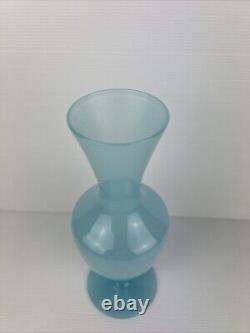 Murano Blue Opaline Art Glass Vase Italy Nason Moretti 26cm MCM