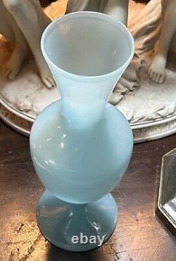 Murano Blue Opaline Art Glass Vase Italy Nason Moretti 26cm MCM