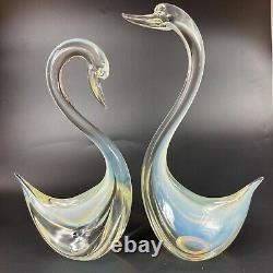 Murano Cenedese Art Glass Clear Opalescent Swan Figurines Sculptures
