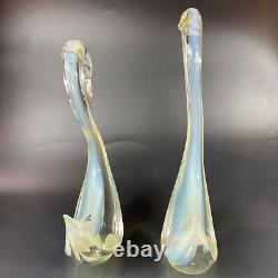 Murano Cenedese Art Glass Clear Opalescent Swan Figurines Sculptures