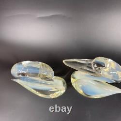Murano Cenedese Art Glass Clear Opalescent Swan Figurines Sculptures