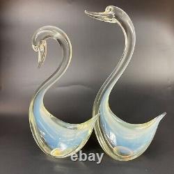 Murano Cenedese Art Glass Clear Opalescent Swan Figurines Sculptures