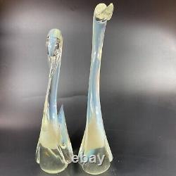 Murano Cenedese Art Glass Clear Opalescent Swan Figurines Sculptures