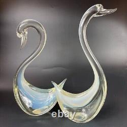Murano Cenedese Art Glass Clear Opalescent Swan Figurines Sculptures