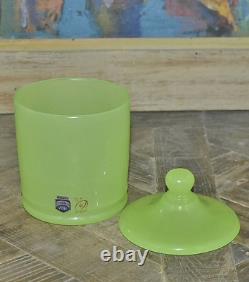 Murano Cenedese Vetri Lime Green Opalescent Jar withLid Signed withOriginal Label
