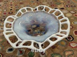 Murano Duncan & Miller Antique 1920s 11 Blue White Opalescent Pierced Bowl Euc