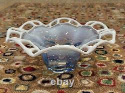 Murano Duncan & Miller Antique 1920s 11 Blue White Opalescent Pierced Bowl Euc