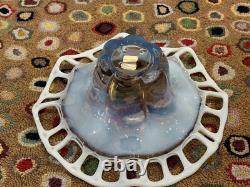 Murano Duncan & Miller Antique 1920s 11 Blue White Opalescent Pierced Bowl Euc
