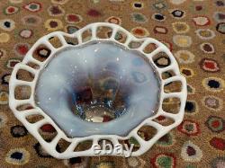 Murano Duncan & Miller Antique 1920s 11 Blue White Opalescent Pierced Bowl Euc