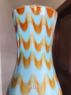 Murano Empoli Italy Cased Art Glass Drapery Swirl Vase Abstract Opaline Blue MCM