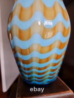 Murano Empoli Italy Cased Art Glass Drapery Swirl Vase Abstract Opaline Blue MCM