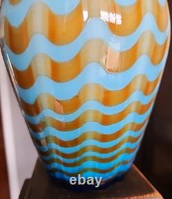 Murano Empoli Italy Cased Art Glass Drapery Swirl Vase Abstract Opaline Blue MCM