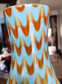 Murano Empoli Italy Cased Art Glass Drapery Swirl Vase Abstract Opaline Blue MCM