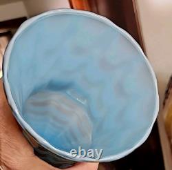 Murano Empoli Italy Cased Art Glass Drapery Swirl Vase Abstract Opaline Blue MCM