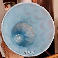 Murano Empoli Italy Cased Art Glass Drapery Swirl Vase Abstract Opaline Blue MCM