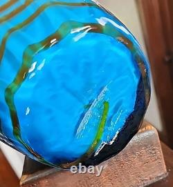 Murano Empoli Italy Cased Art Glass Drapery Swirl Vase Abstract Opaline Blue MCM