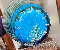 Murano Empoli Italy Cased Art Glass Drapery Swirl Vase Abstract Opaline Blue MCM