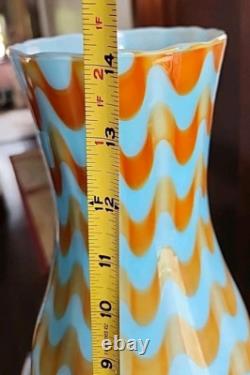 Murano Empoli Italy Cased Art Glass Drapery Swirl Vase Abstract Opaline Blue MCM