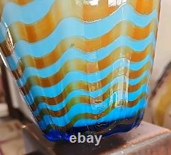 Murano Empoli Italy Cased Art Glass Drapery Swirl Vase Abstract Opaline Blue MCM