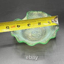Murano Fratelli Toso Vintage Art Glass Bowl Emerald Green Crest Swirl Opalescent