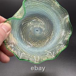 Murano Fratelli Toso Vintage Art Glass Bowl Emerald Green Crest Swirl Opalescent