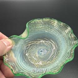 Murano Fratelli Toso Vintage Art Glass Bowl Emerald Green Crest Swirl Opalescent
