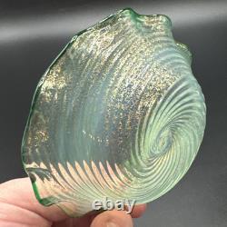 Murano Fratelli Toso Vintage Art Glass Bowl Emerald Green Crest Swirl Opalescent