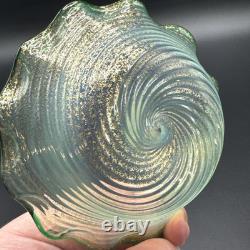 Murano Fratelli Toso Vintage Art Glass Bowl Emerald Green Crest Swirl Opalescent