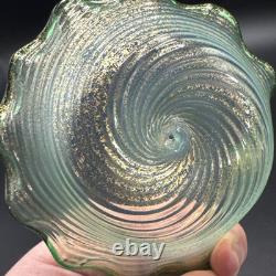 Murano Fratelli Toso Vintage Art Glass Bowl Emerald Green Crest Swirl Opalescent