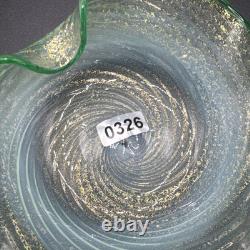 Murano Fratelli Toso Vintage Art Glass Bowl Emerald Green Crest Swirl Opalescent