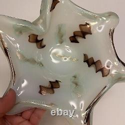 Murano Glass Fratelli Toso Opaline Star Trinket Bowl Ribbon Canes & Gold Flecks
